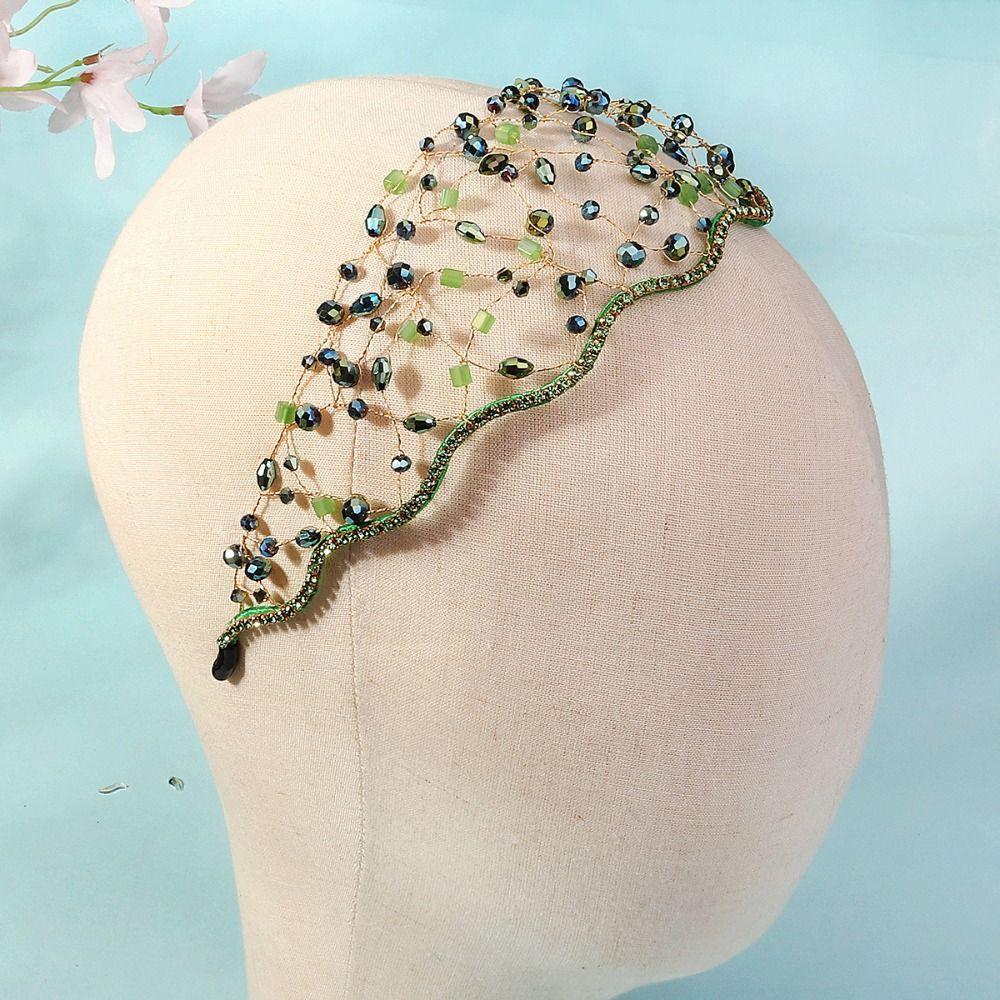 Wedding Headpieces Crystal Beads Hair Net Crown Handmade Bride Hair Bands  Birthday