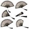 4pcs Black Hand Fan Plastic Frame Rose Lace Fan New Handheld Fan  Wedding Dancing Costume Events