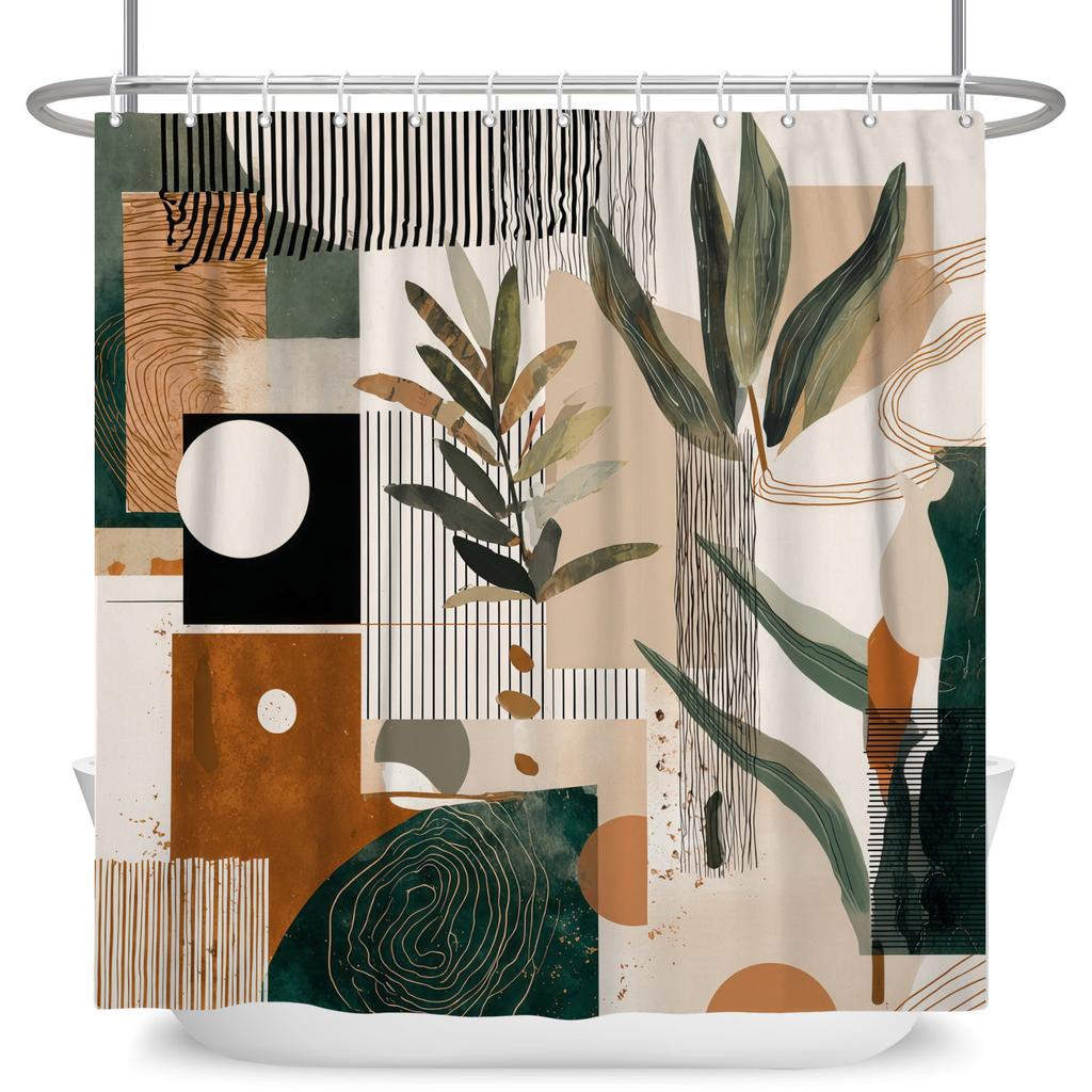 Boho Style Bathroom Shower Curtains Elegant Plant Pattern Home Bathroom Decor Waterproof Curtain With Hooks Polyester Curtains