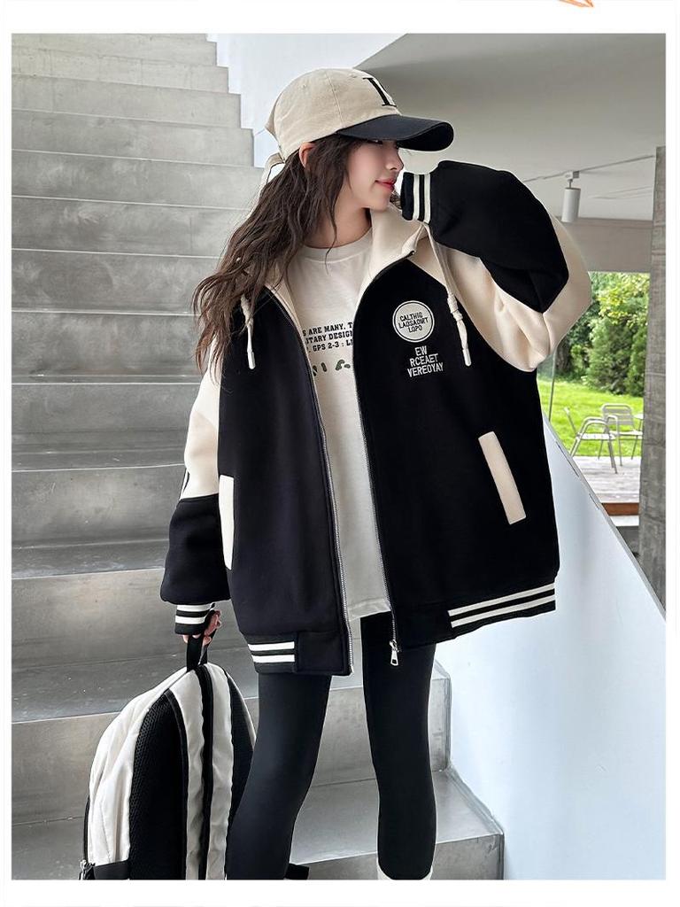 Girls' Winter Casual Coat 2025: Trendy Zip-Up with Round Logo, Thickened for Warmth