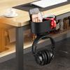 Metal Desktop Organizer with Cup Holder Headphone Stand Modern Storage Box for Stationery Phone