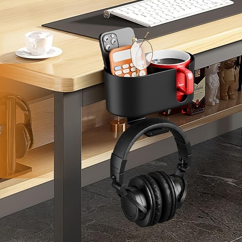 Metal Desktop Organizer with Cup Holder Headphone Stand Modern Storage Box for Stationery Phone