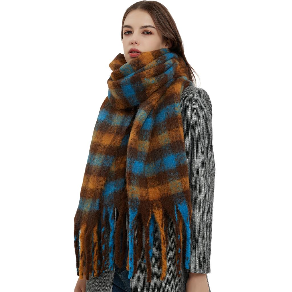 Foreign trade winter thickened imitation mohair small plaid scarf European and American new thick tassel plaid scarf shawl manufacturer