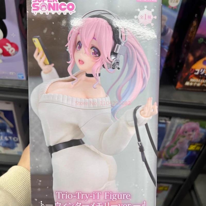 Hot Furyu Trio-Try-It Super Sonico Winter Memories Figure Cute Anime Display Sweater Statue Premium Collectible Models Toy Gifts