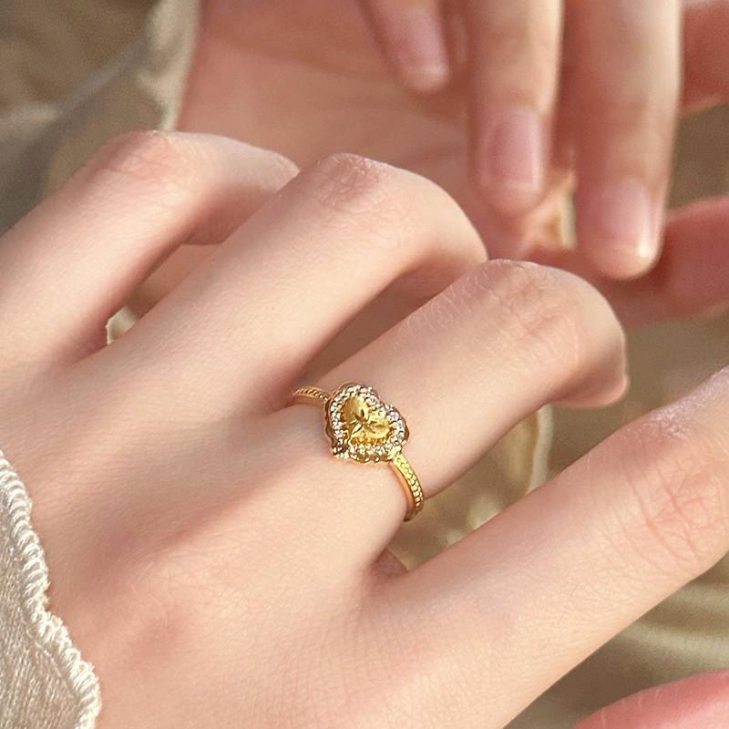 Xiaohongshu Bestseller: Diamond Brushed Heart Ring for Women - Coco Style, Super Sparkle. Adjustable Size