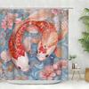1Pc Decorated With A Koi Flower Pattern Shower Curtain - With 12 Hooks, Machine Washable, Suitable For Bathroom Decor And