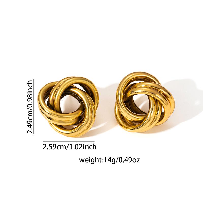 Gold C-Shaped Round Hoop Earrings with Bright Surface, French Light Luxury, High-End Stainless Steel