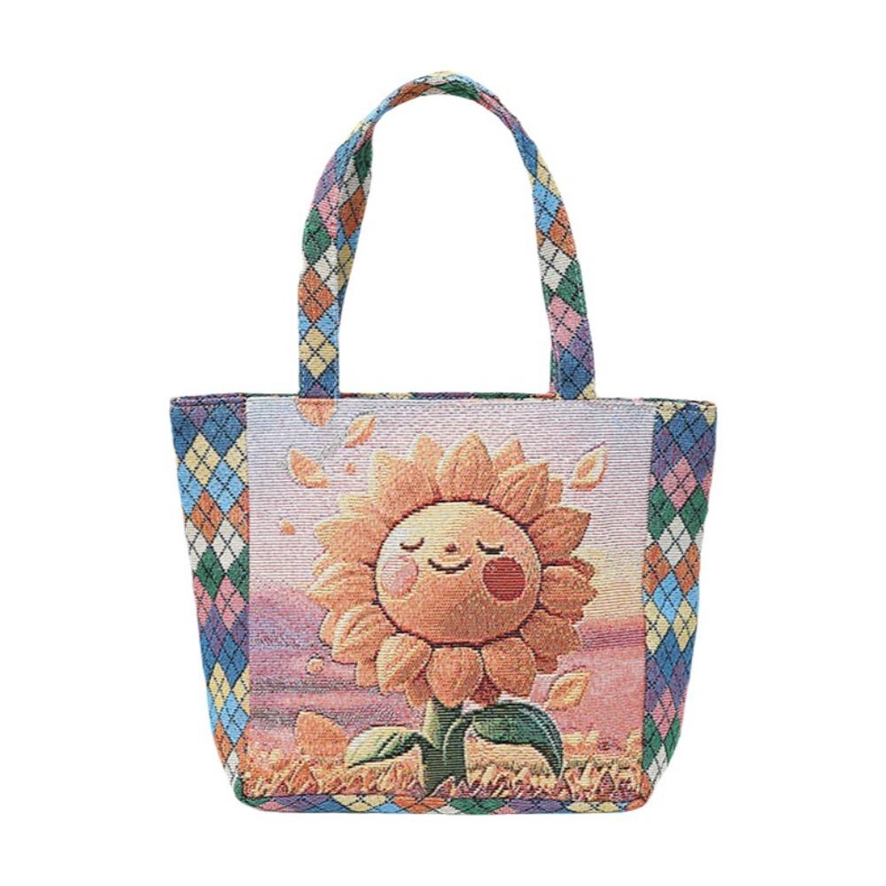 Portable Cat Ethnic Style Handbag Dog Giraffe Embroidery Tote Bag Canvas Animal Canvas Tote Bag Storage Bag