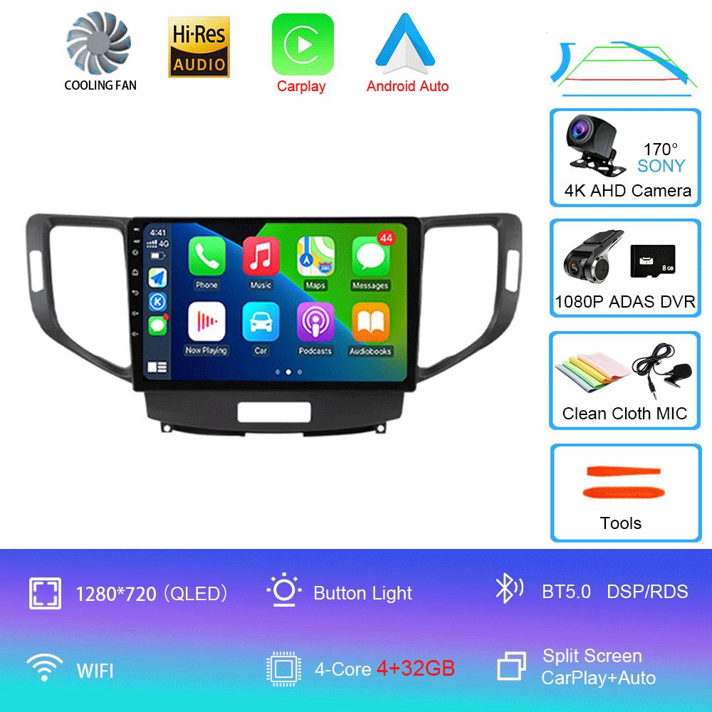 For Honda Accord 8 Spirior 2009-2012 2013 Stereo Car Radio Android 14 Auto Carplay Navigation GPS Multimedia Video Player BT5.0
