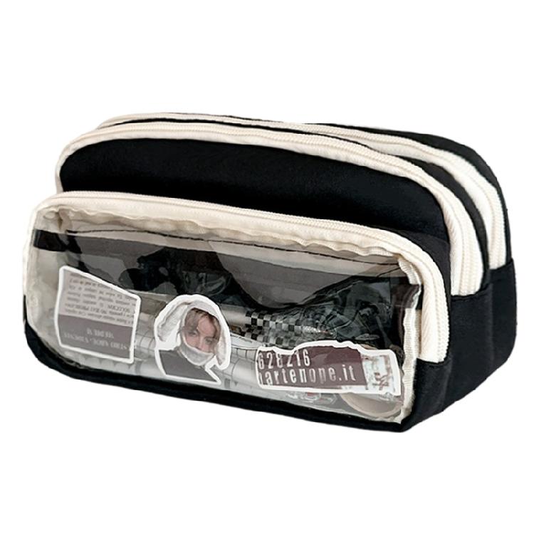 Large Transparent School Bag Case With Reinforced Canvas Material Multiple Pen Slots Compact Carry Students Adults