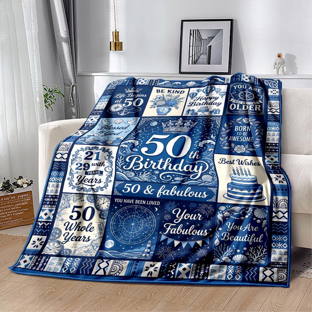 50th Birthday Celebration Flannel Blanket-Soft and Suitable for Sofas,Beds,Offices,Travel,All Seasons,Great Gift for Holidays and Birthdays.