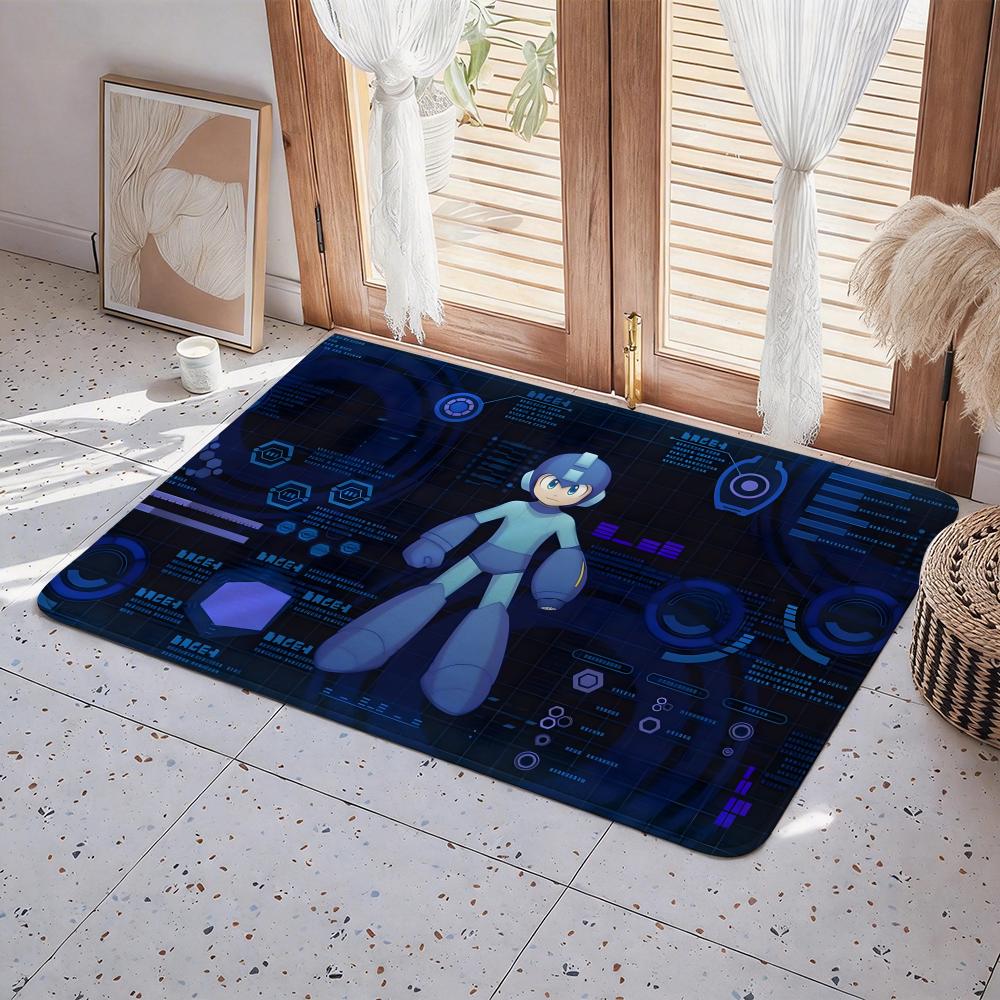 Game M Mega Man Floor Mat Eco Flannel Doormat Non Slip Odorless Indoor Floor Rug Soft Short Plush Home Mat