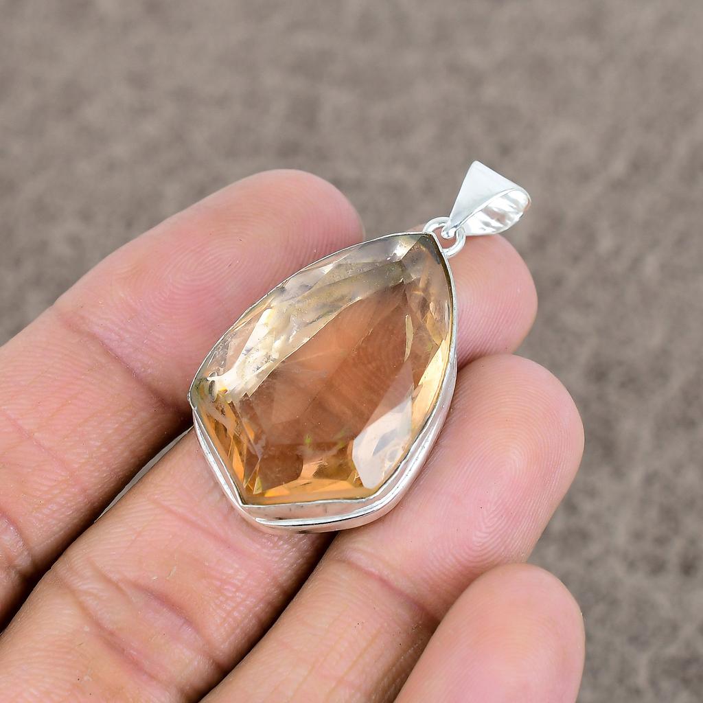 Morganite Gemstone Handmade 925 Sterling Silver Jewelry Pendant 1.85" KKG-36