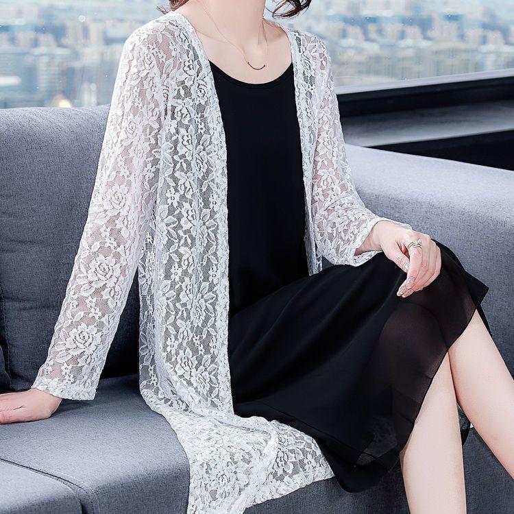 Sommer-Spitzenbluse Damen Übergröße Mittellang Dünne Schaljacke Sonnenschutzkleidung Offene Vorderseite Bluse