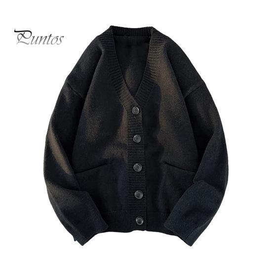 Осень-зима мужской свитер кардиган с V-образным вырезом толстый эластичный с длинными рукавами облегающий теплый однотонный трикотаж повседневная одежда свитер пальто XL чёрный 2298₽