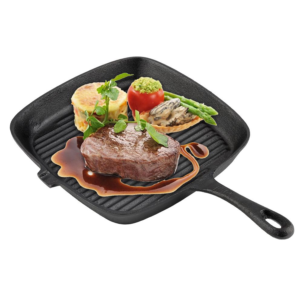 Cast Iron Grill Pan, Nonstick Coating   Grill Skillet Stk Frying Pan Even Hting Kitchen Cookware All Stovetops Compatible for Indoor Outdoor RV C