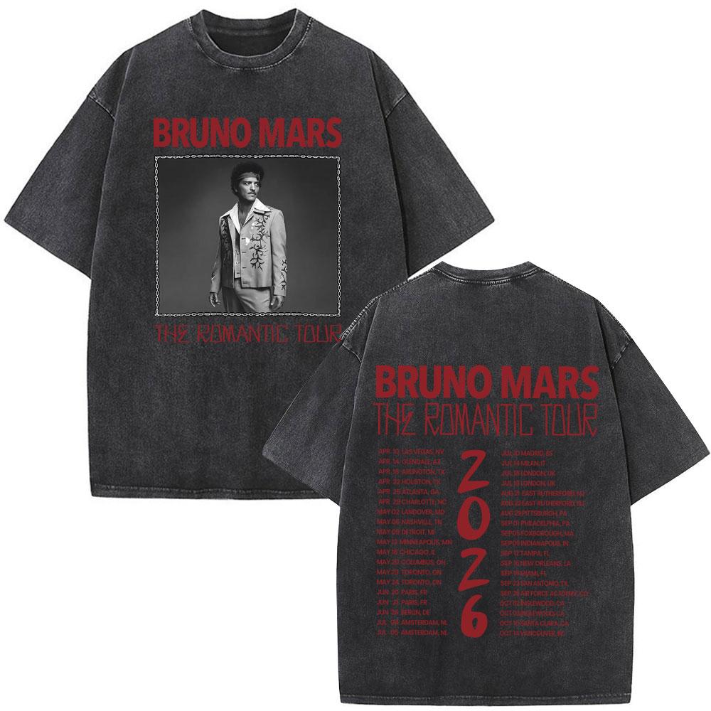 Bruno Mars The RoUnisextic Tour Print Vintage Washed Tshirt Unisex Women Fashion ONeck Cotton Loose Casual Gothic Punk Tshirts