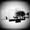HD Prints Canvas Wall Art Home Decor Pictures 5 Pieces Black silhouette of a hunter and dog in the forest Posters