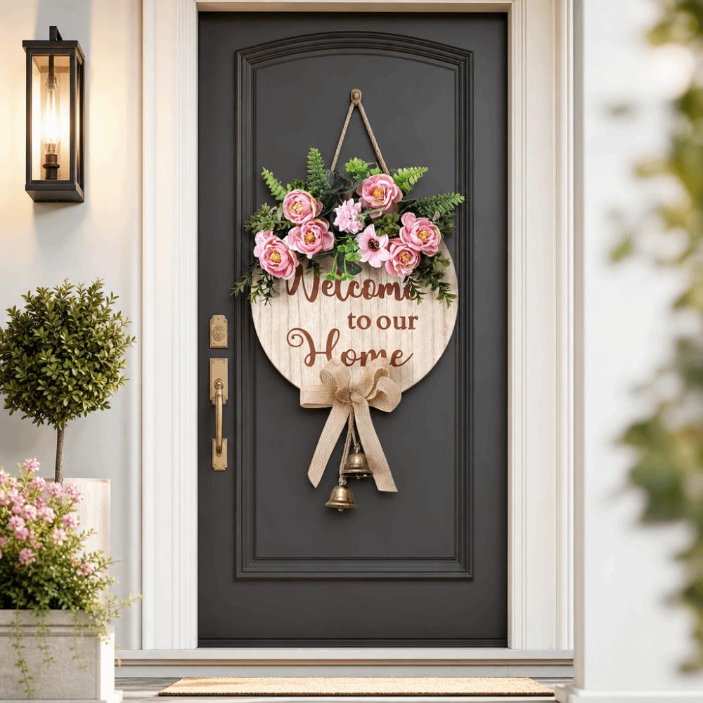 Flower Welcome Sign 2D Flat Wall Art Ornaments Door Wreath Home Decor