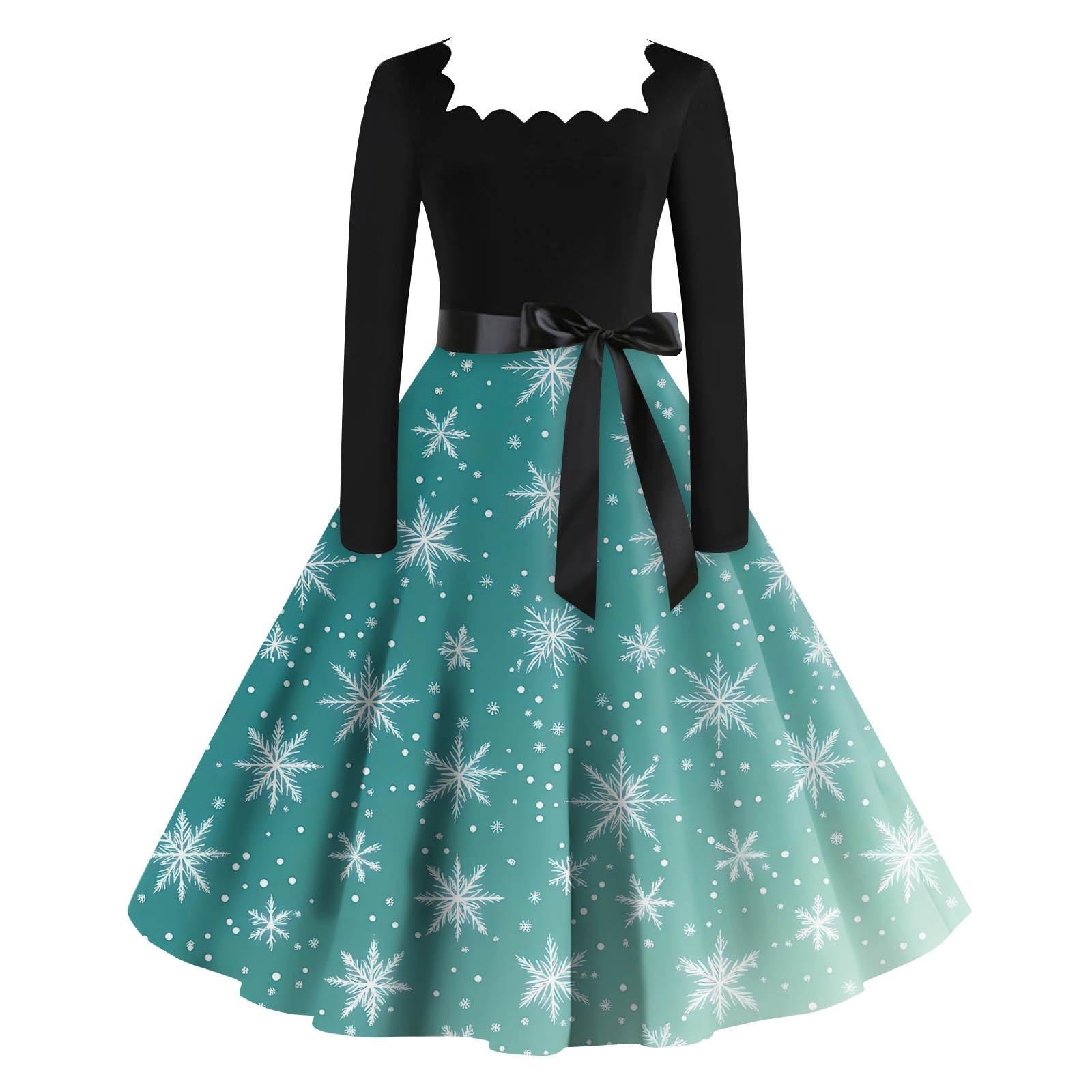 

Женские повседневные модные длинные платья с рождественским графическим принтом и длинными рукавами в винтажном стиле L