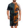 Men's Halloween Casual Pajama Set Short Sleeve Top and Shorts Patchwork Design Comfortable Sleepwear Lounge Outfit for Home Use