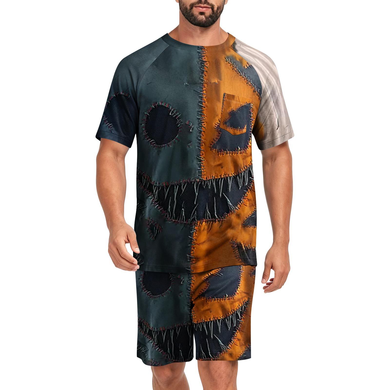Men s Halloween Loungewear Pajama Set, Comfortable Sleepwear for Holiday Relaxation S чёрный