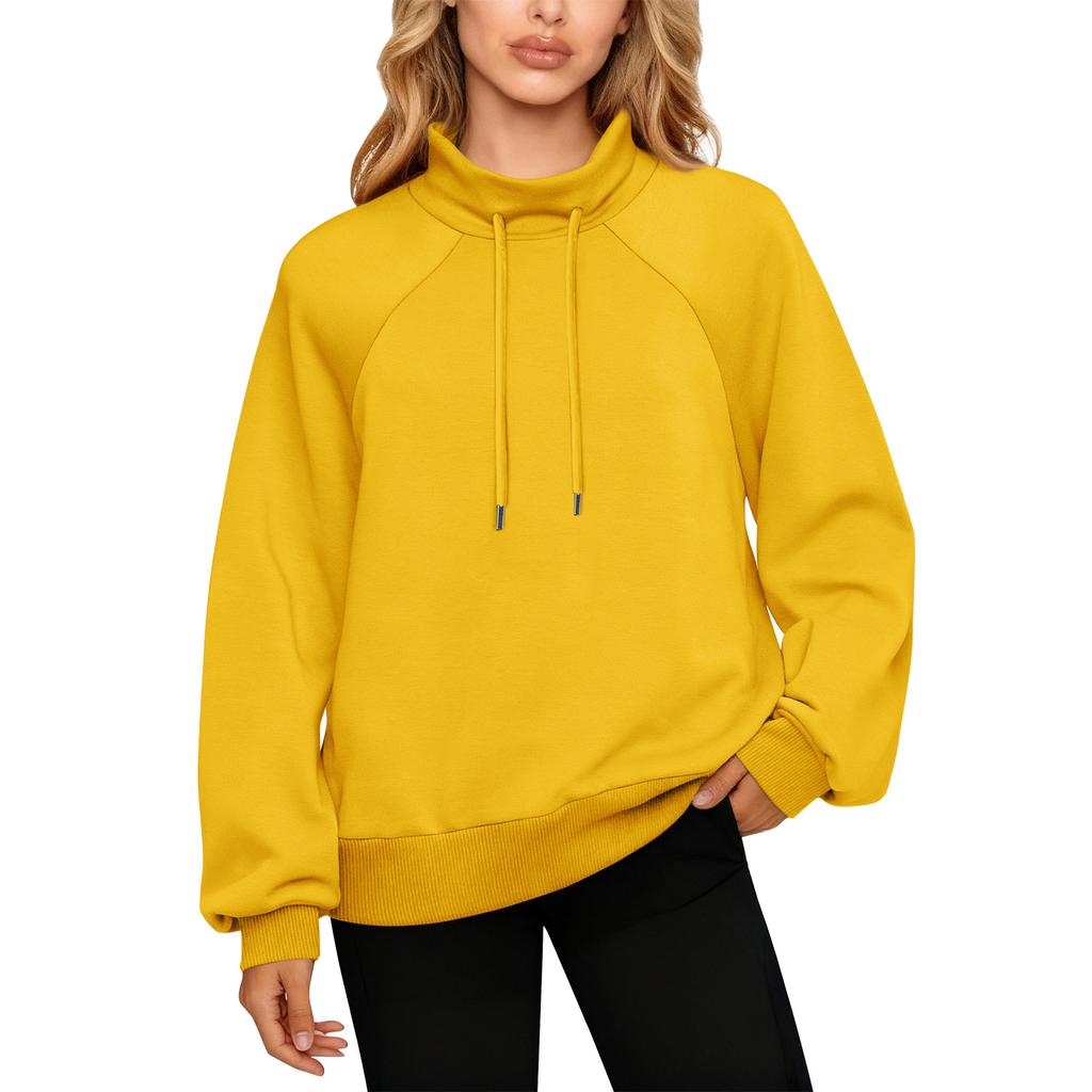 Women's Stand Collar Sweatshirt Oversized Turtleneck Drawstring Pullover Long Sleeve Top