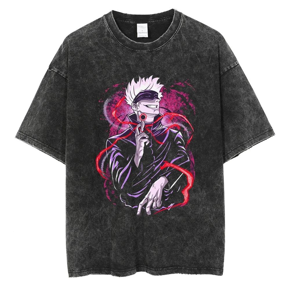 Japanese Anime Jujutsu Kaisen Men Women Oversized Washed T Shirt Streetwear Print Tshirt Casual Cotton Tee Loose Retro T-Shirt