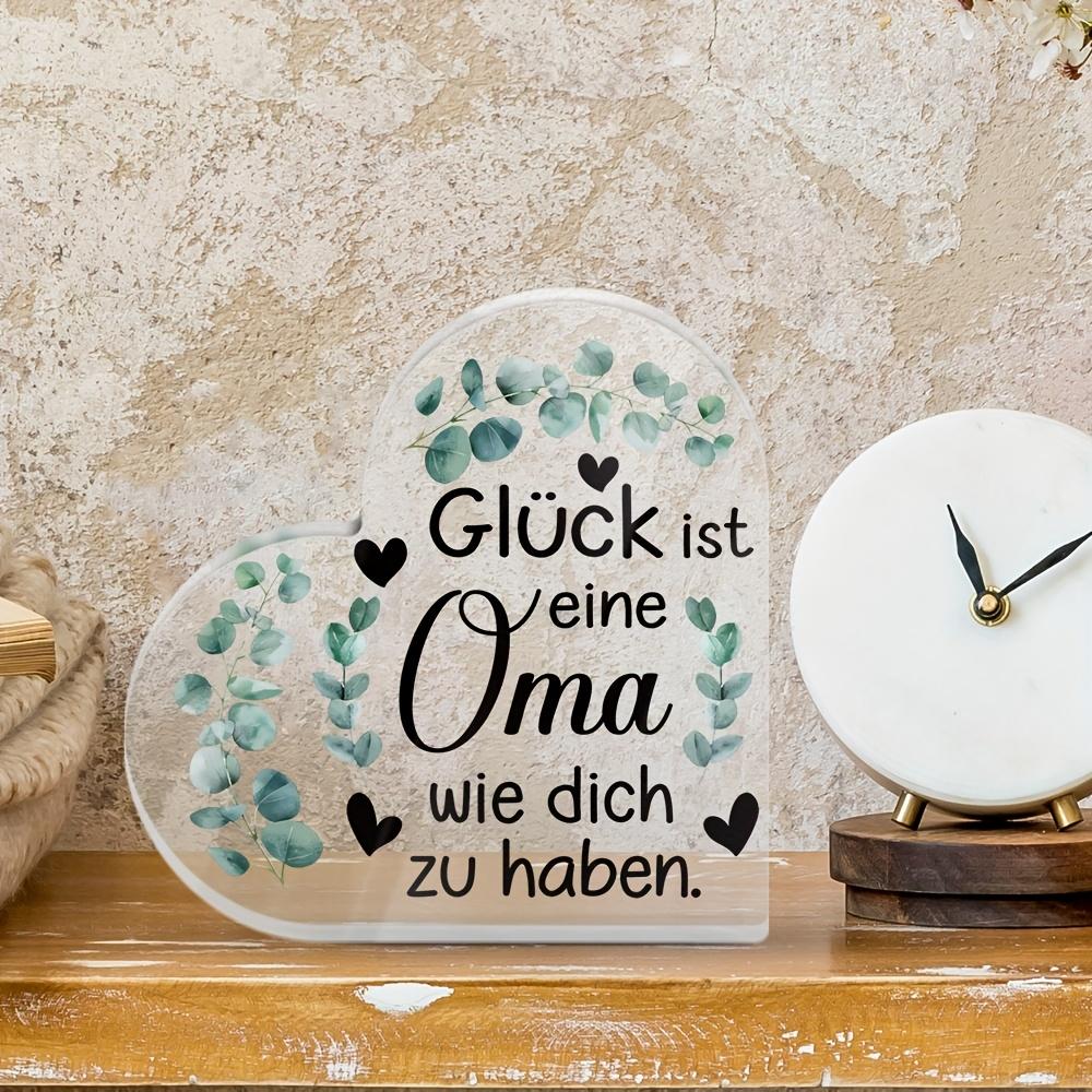 1 pièce Panneau Acrylique en Forme de Cœur - 'Le Bonheur C'est Avoir une Grand-Mère Comme Toi' en Allemand, Design Feuille Verte & Cœur, Décoration de Bureau Parfaite