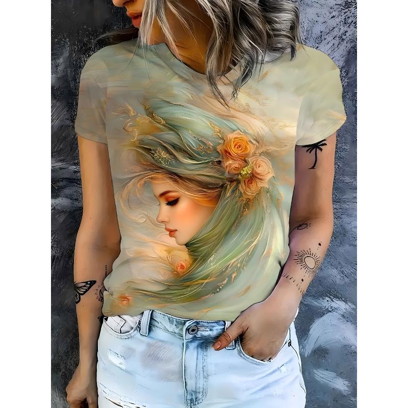 Stylish Simple Animal Short Sleeve Printed Top Comfortable T-Shirts Women’s