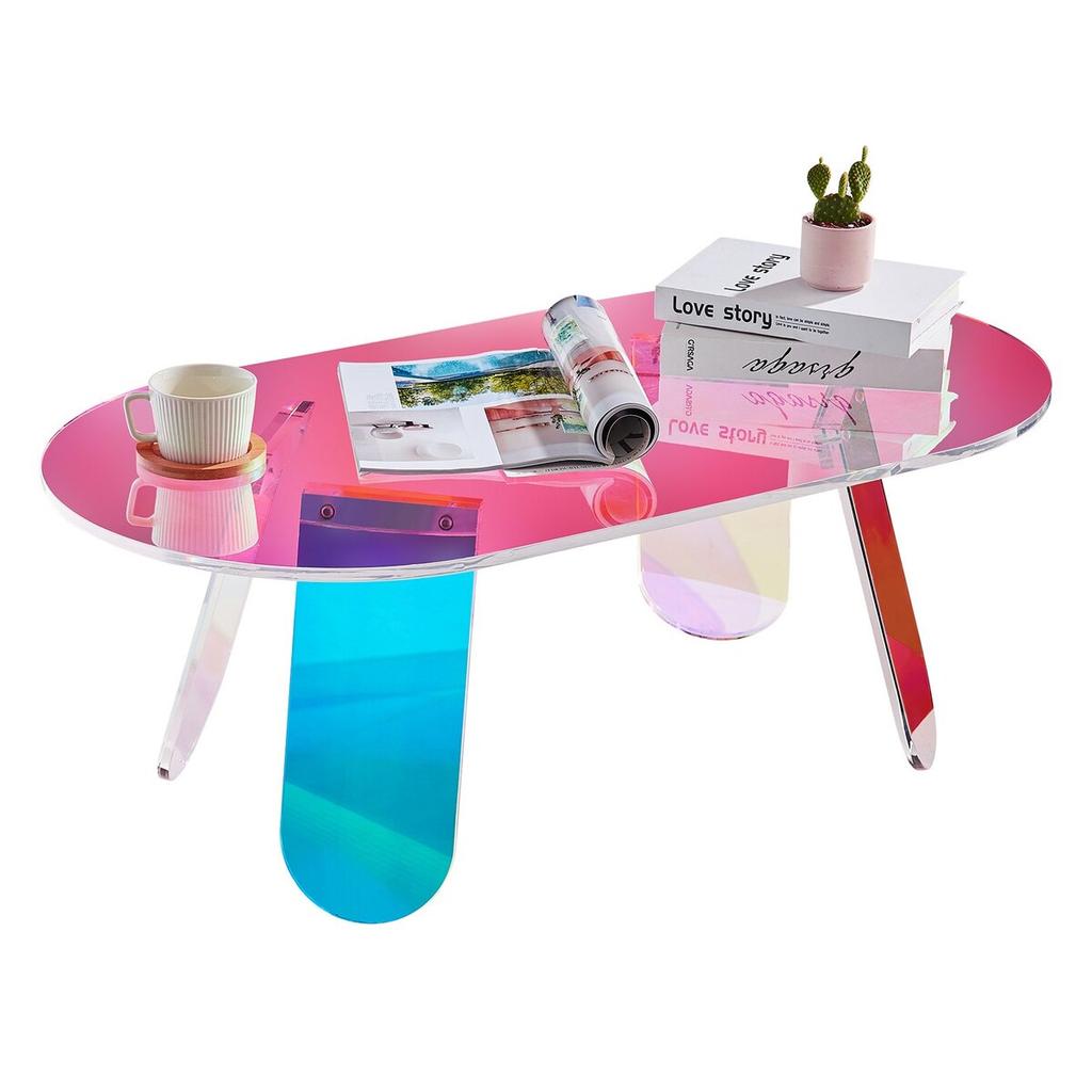 Acrylic Coffee Table, Iridescent Acrylic End Table, 13.8 Inch High Colorful Acrylic Side Table, for Coffee, Drink, Food, Snack Used In Living Room,