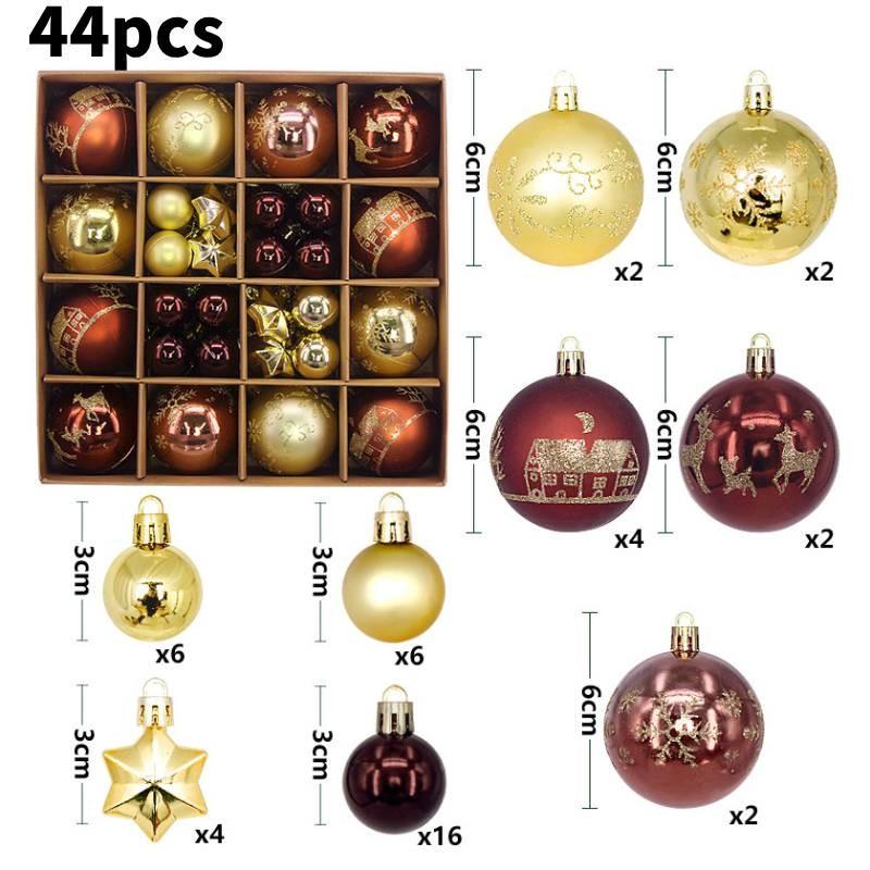 Charming 44 Piece Decorative Christmas Balls In Unique Shapes For Elegant Holiday Display