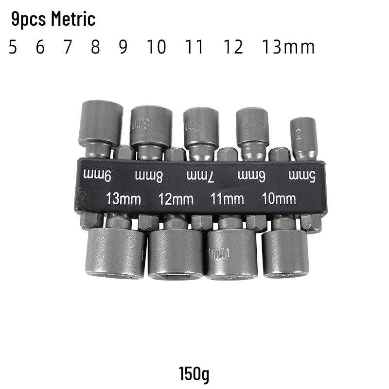 14-Piece Metric & Imperial Heavy-Duty Socket Set: 1/4  Air Wrench & Hex Drill, Chrome Vanadium Steel for Household & Auto Repair