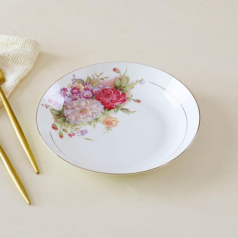 European Style Gold Rim Ceramic Dinner Plates - 8" & 10" - Deep & Large for Soup, Rice, or Meals