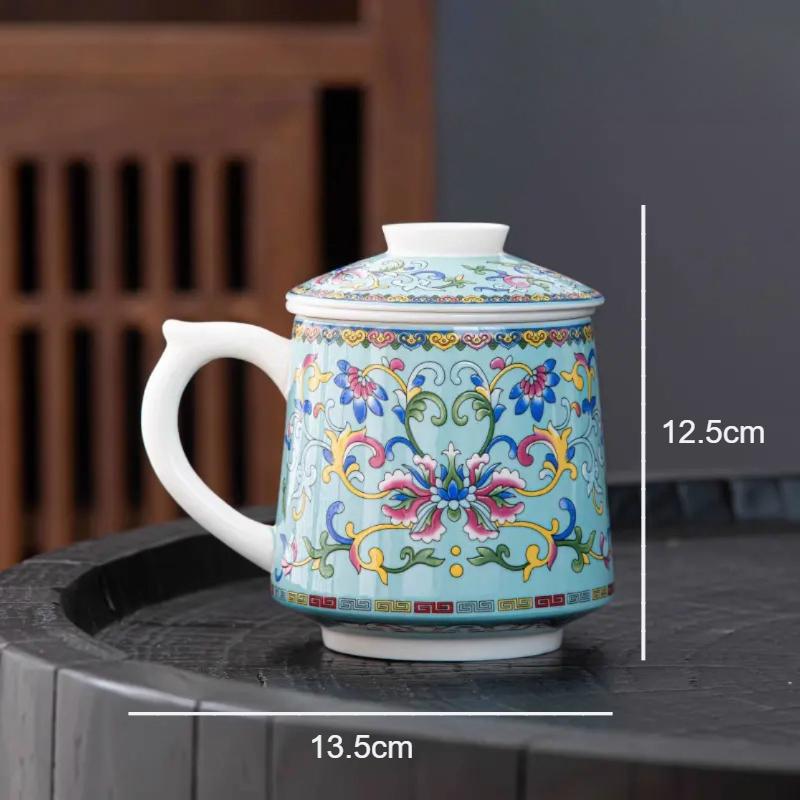 

480ml Enamel Colored Tea Separation Cup Chinese Ceramic Mug Large Capacity Office and Household Tea Cups Drinking Utensils 480ml