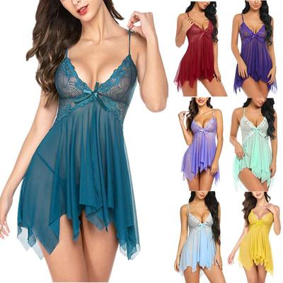 Artı Boyutu Kadınlar için Yeni Sling Lingerie Derin V Dantel Babydoll Pijama Boudoir Kıyafetler