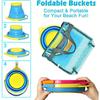 Collapsible Beach Toys for Kids Toddlers, Collapsible Sand Buckets Shovels Set with Mesh Bags and Sand Molds, Foldable Travel Sand Toys for Beach