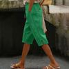 Women’s Loose Fit Linen Cropped Pants with Elastic Waistband and Side Pocket Casual Wide Leg Trousers