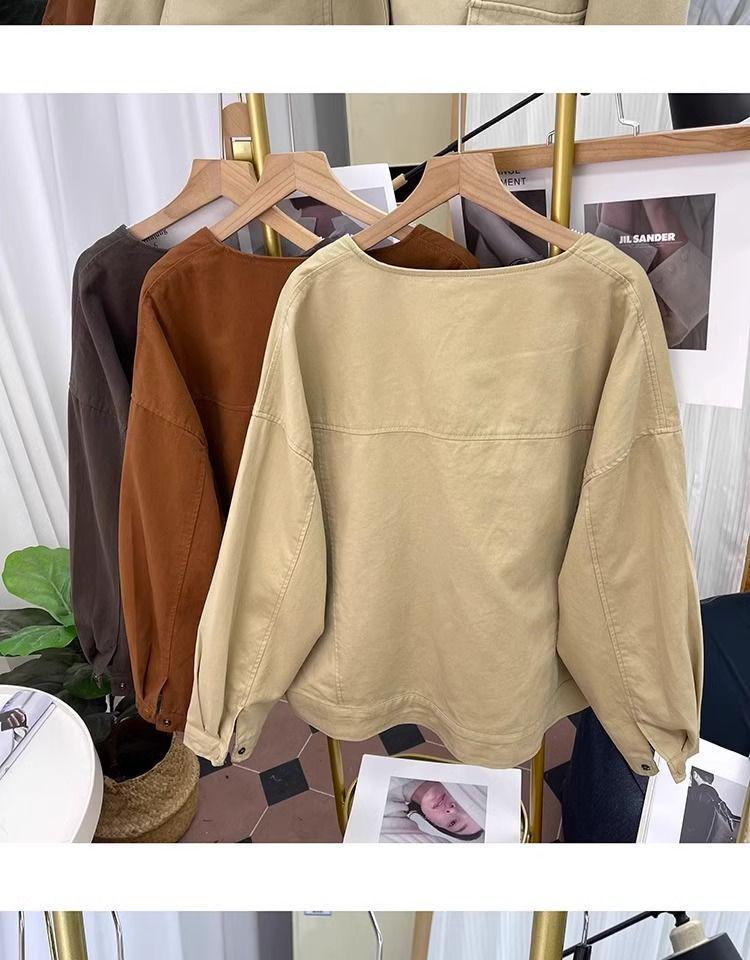 Frühlings-Retro-Hongkong-Stil Damen Rundhals Locker Schlankmachende Jacke