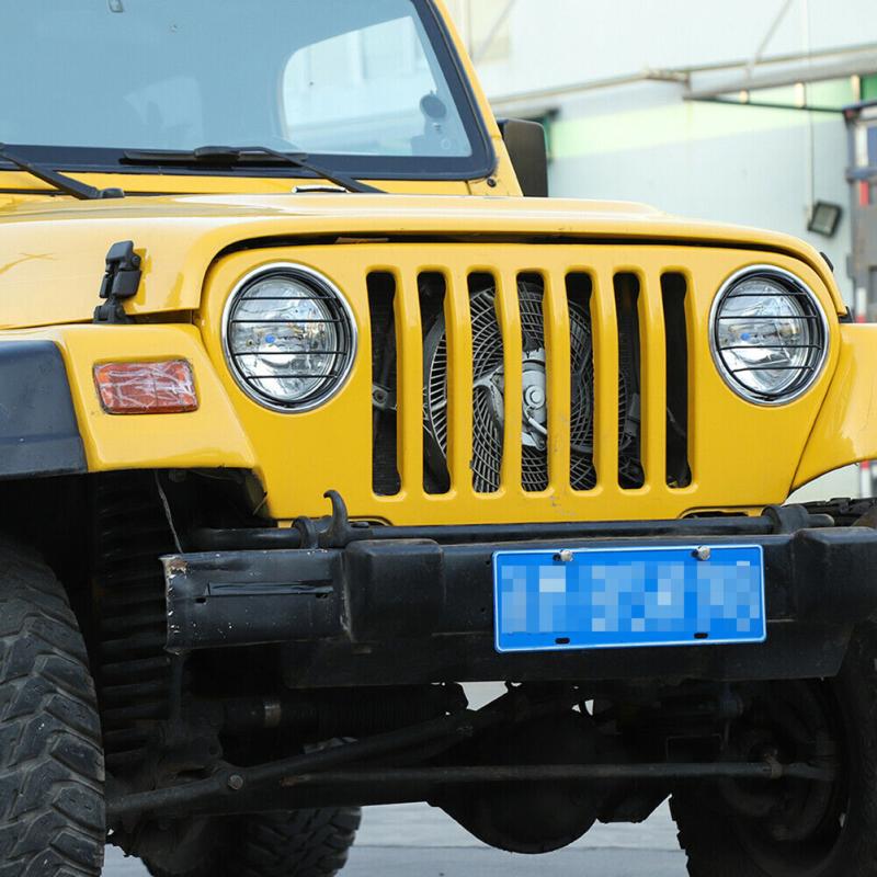 2 ks Kovový kryt světlometu Ochranný kryt předních světel Kompatibilní pro Wrangler Tj 1997-06