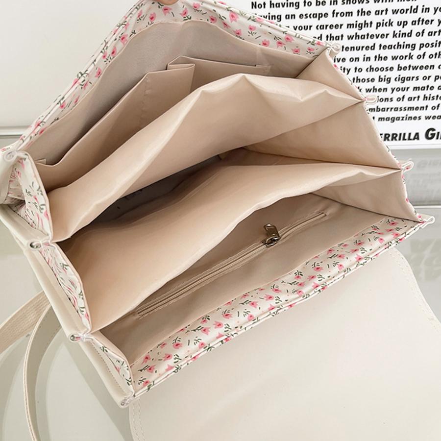 Fashi Flap Backpack PU Leather Flower School Bagpack College Travel Commuter Bag Shoulder Bag for Women Girl Daily Use Satchel