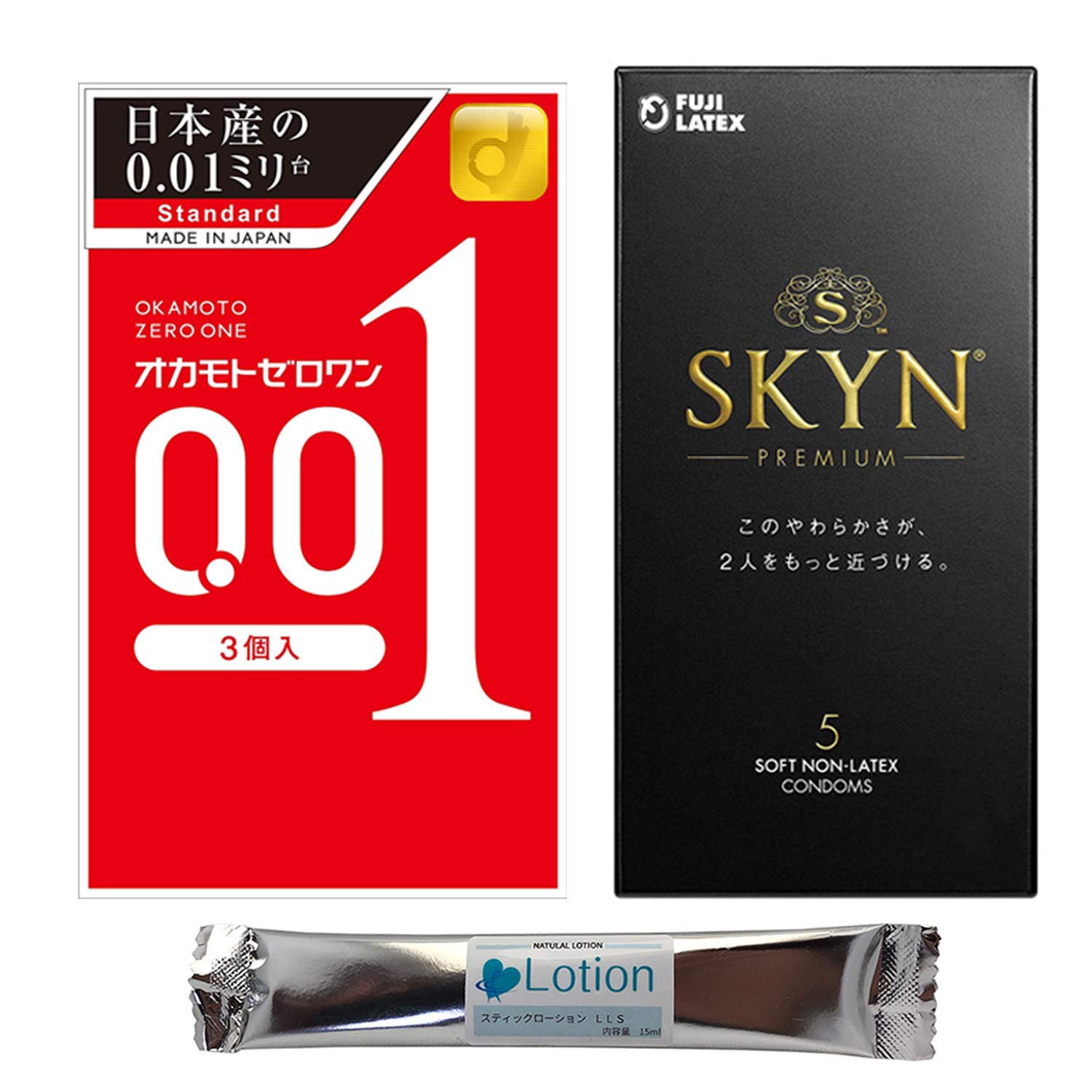 Okamoto Zero One 001 3 штуки Fuji Latex Skin Premium 5 штук набор с лосьоном-стиком презерватив skyn контрацептивный презерватив набор из 2 коробок 0.01