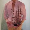 Men's Vintage Sailboat Print Stand Collar Long Sleeve Shirt