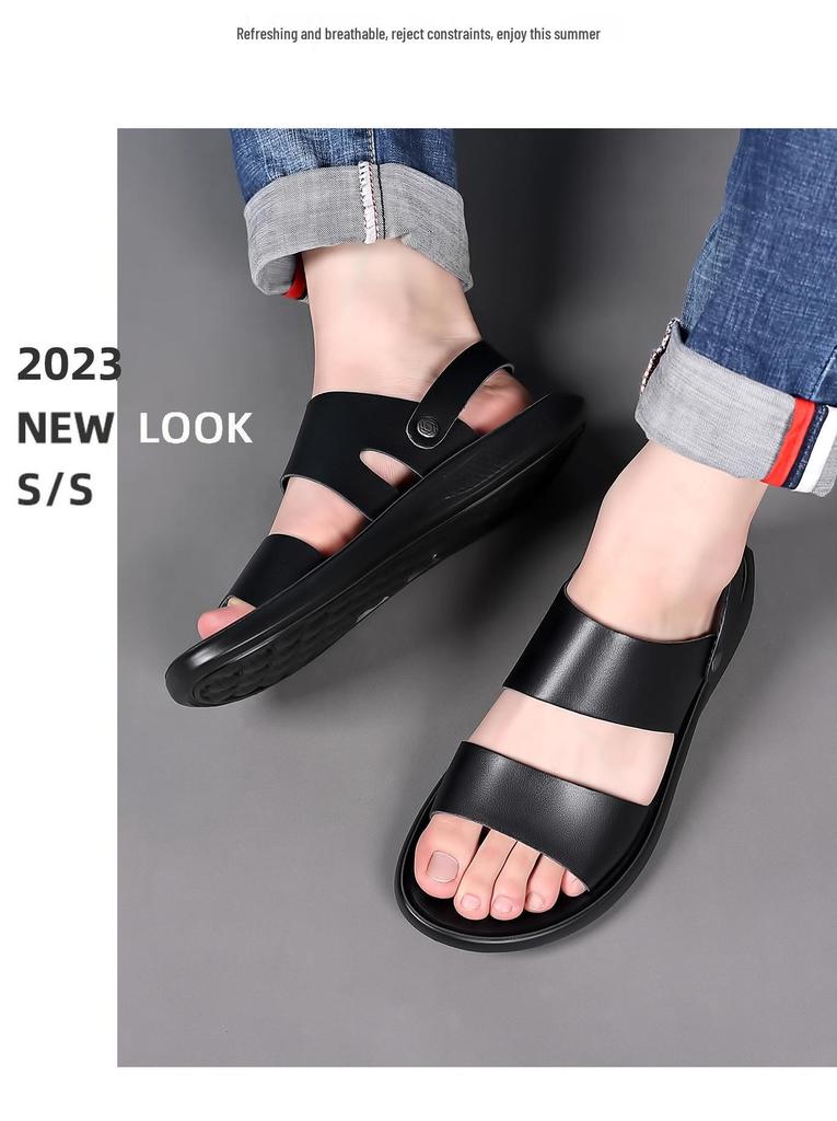 2026 Men's Genuine Leather Dual-Use Sandals - Non-Slip, Thick Sole, Soft & Versatile Beach Slides