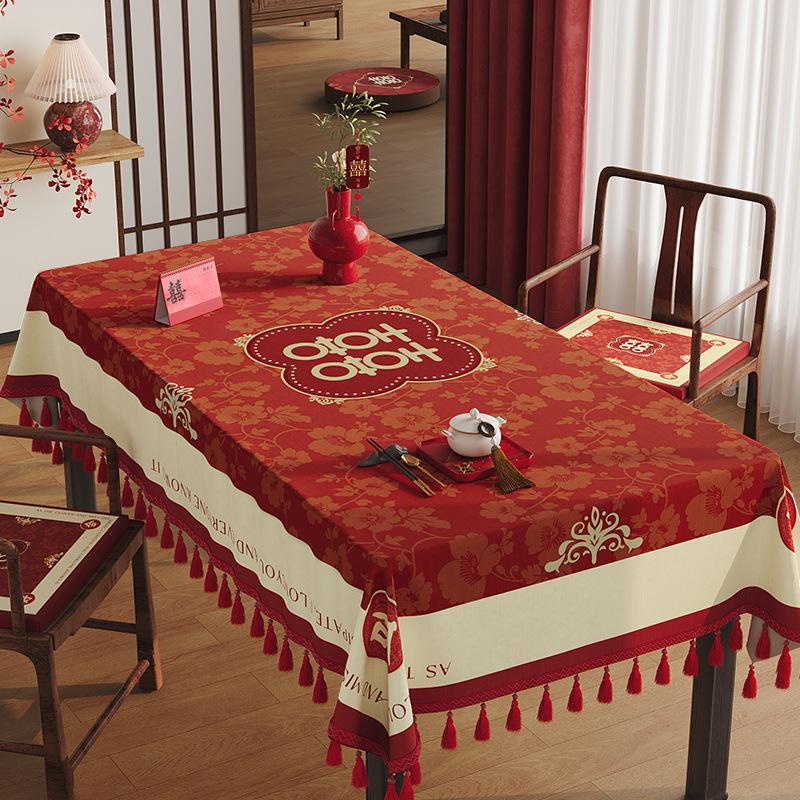 

Весільна скатертина Червона Скатертина для обіднього столу Кавового столу Покриття для весільної кімнати Щаслива скатертина 120*120cm [including tassel size]