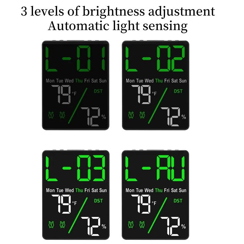 Multifunctional Large Screen Digital Alarm Clock Humidity Display Brightness Adjustment Charging Desktop Clock Home Office Decor