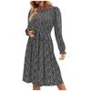 Women's Fashion Leisure Temperament  And Winter Long Sleeve Lace Print Base Dress
