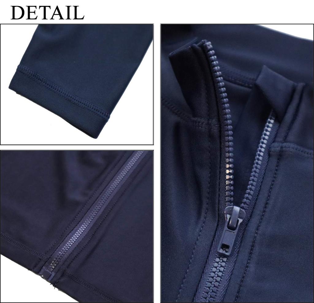 Long Sleeve School Rash Guard, Zip-Up, Unisex, for Kids and Juniors, Cross-002 (Navy, Size 130)