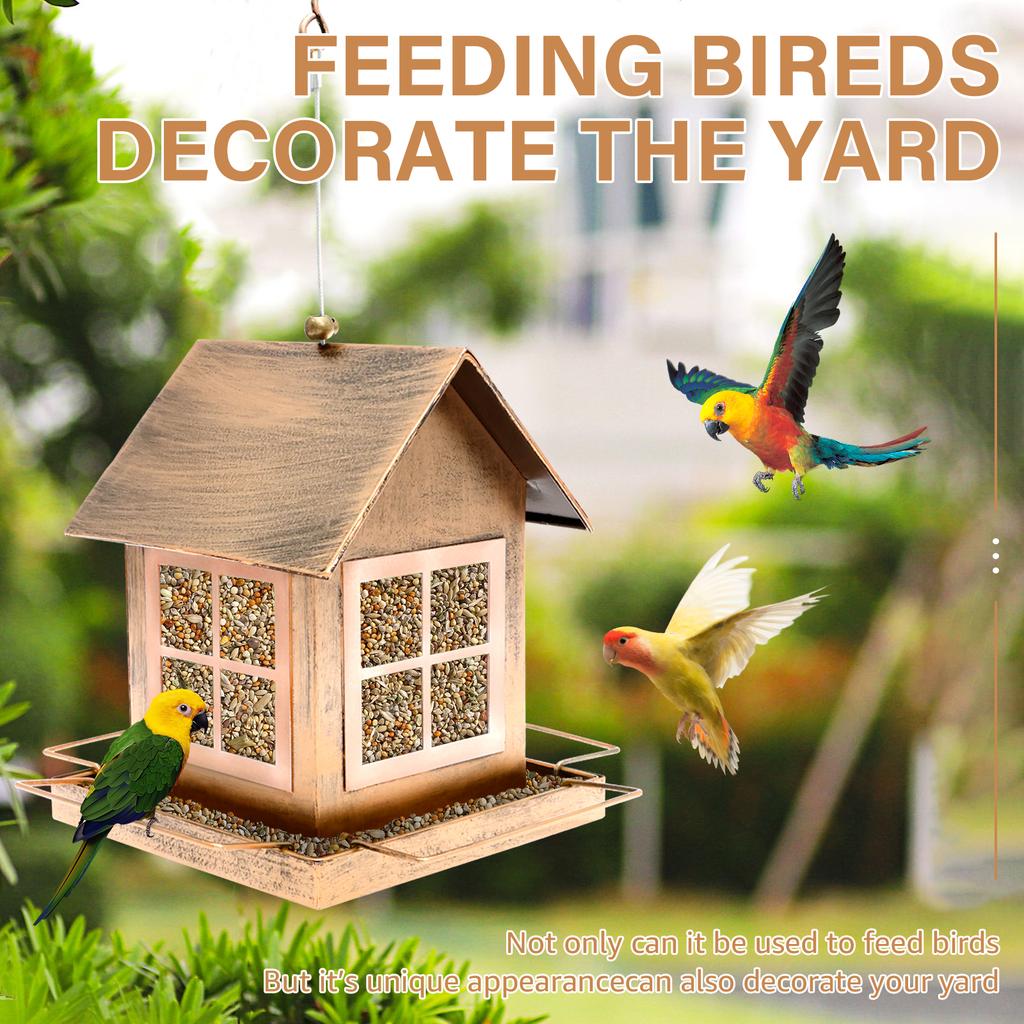 Bird Feeders for Outdoor Hanging Metal House Shaped Wild Bird Feeder Large Capacity Food Dispenser for Garden Yard