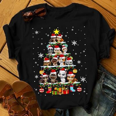 Katzen-Weihnachtsbaum Kurzarm Schwarz Herren Alle Größen T-Shirt D1072 Unisex T-Shirt